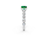 White gold Princess Cut Emerald Prong Setting with Side Stones on a Pave Band_2