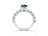 White gold Princess Cut Emerald Prong Setting with Side Stones on a Pave Band_3