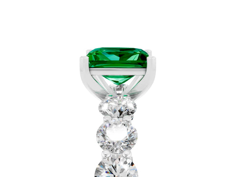 White gold Princess Cut Emerald Prong Setting with Side Stones on a Pave Band_5