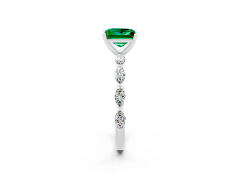 White gold Princess Cut Emerald Ring with Marquise Side Stones and Prong Setting_2
