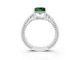 White gold Princess Cut Emerald Ring with Milgrain Pavé Band and Four-Prong Setting_15