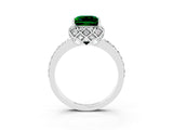 White gold Princess Cut Emerald Scalloped Halo Engagement Ring with Round Shared Prong Band_15
