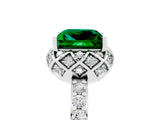 White gold Princess Cut Emerald Scalloped Halo Engagement Ring with Round Shared Prong Band_17