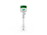 White gold Princess Cut Emerald Scattered Round Accent Ring with Prong Setting_38