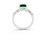 White gold Princess Cut Emerald Scattered Round Accent Ring with Prong Setting_39