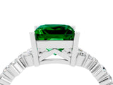 White gold Princess Cut Emerald Scattered Round Accent Ring with Prong Setting_40