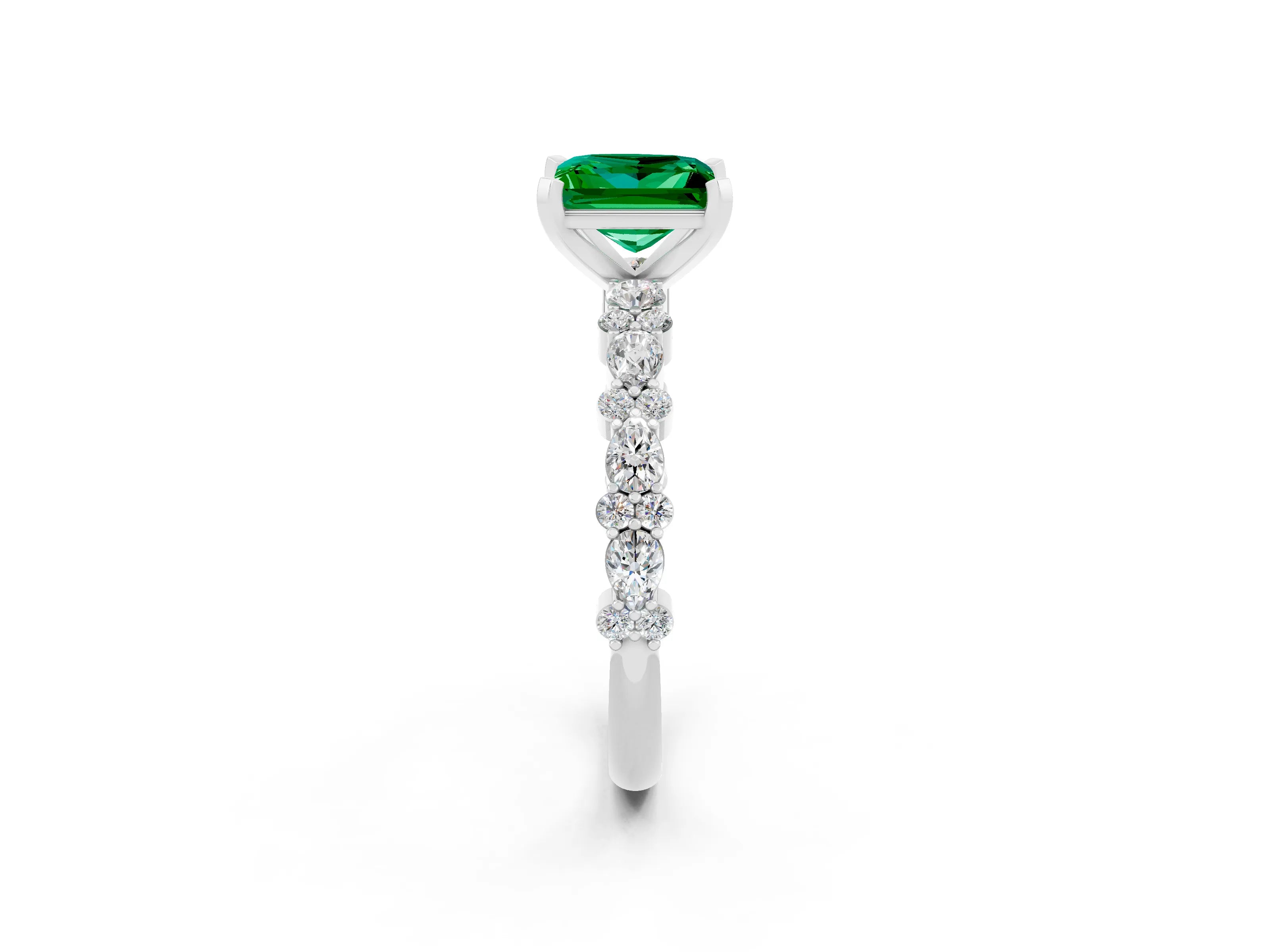 White gold Princess Cut Emerald Side Stone Solitaire Ring with Round  and Four-Prong Setting_50