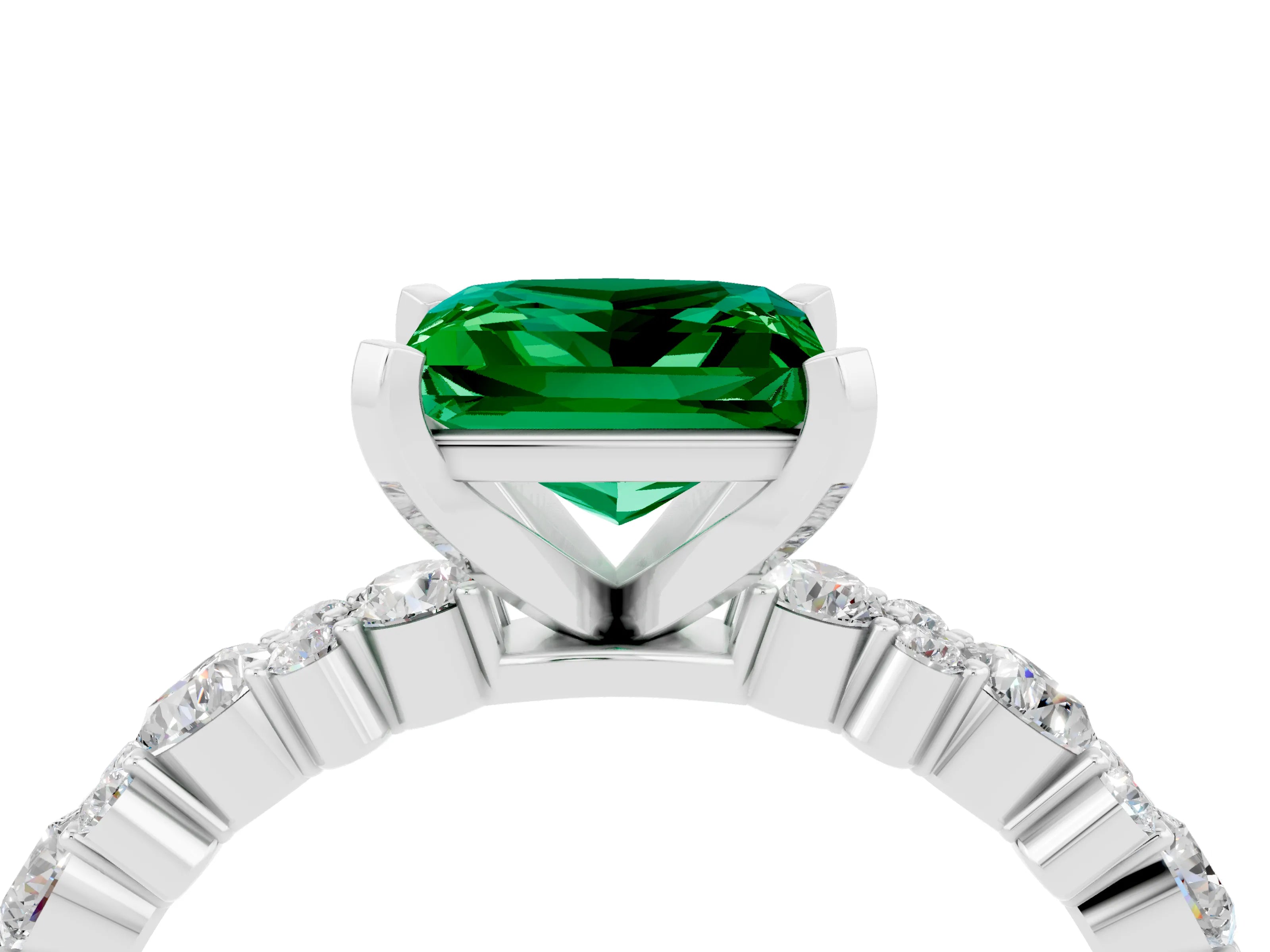 White gold Princess Cut Emerald Side Stone Solitaire Ring with Round  and Four-Prong Setting_52