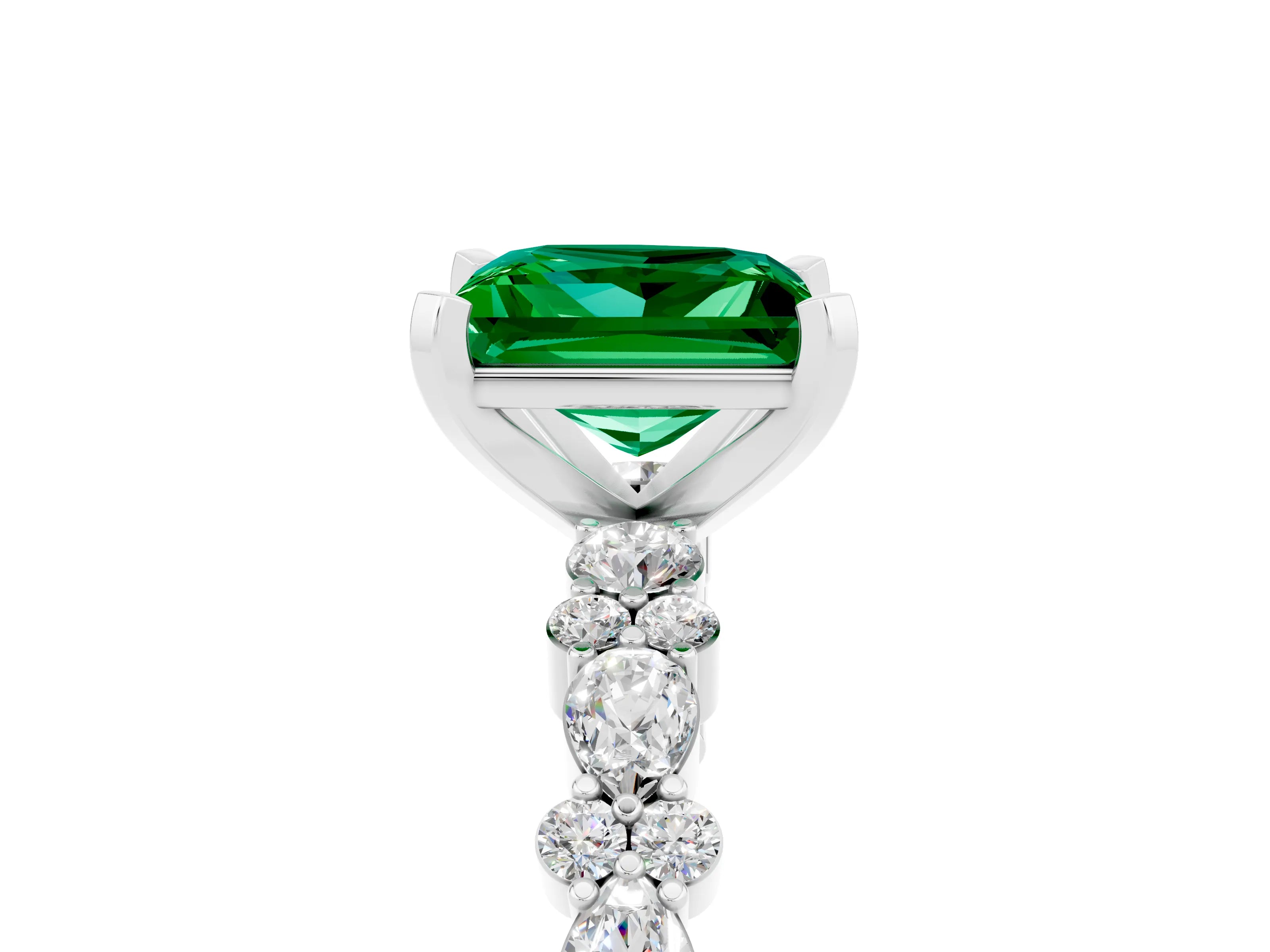White gold Princess Cut Emerald Side Stone Solitaire Ring with Round  and Four-Prong Setting_53