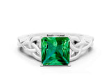 White gold Princess Cut Emerald Solitaire Celtic Knot Ring with Four-Prong Setting_12