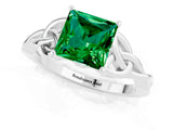 White gold Princess Cut Emerald Solitaire Celtic Knot Ring with Four-Prong Setting_13