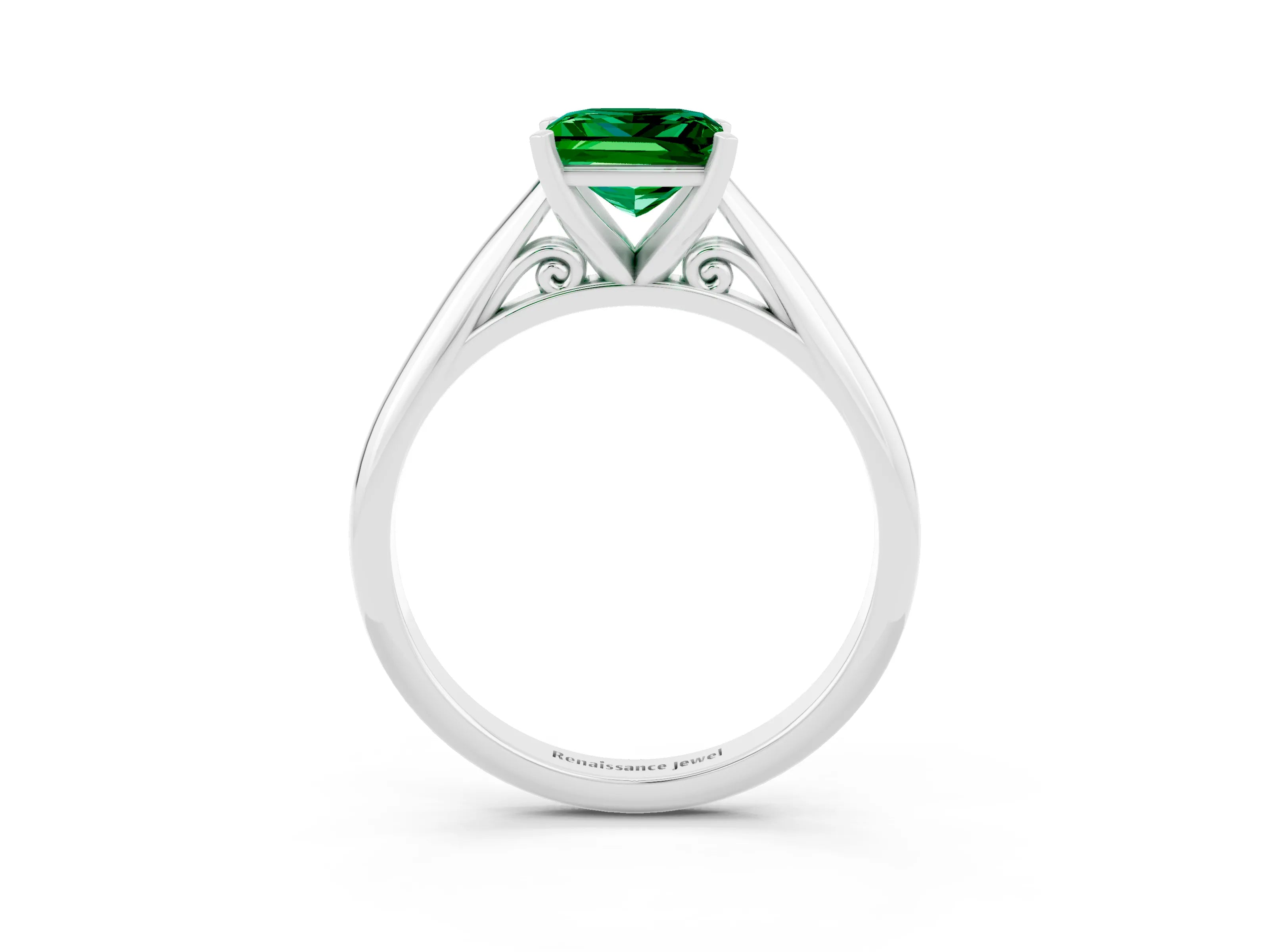 White gold Princess Cut Emerald Solitaire Engagement Ring with Cathedral Setting and Four-Prong Mount_15