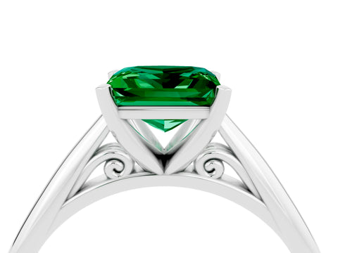 White gold Princess Cut Emerald Solitaire Engagement Ring with Cathedral Setting and Four-Prong Mount_16