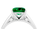 White gold Princess Cut Emerald Solitaire Engagement Ring with Cathedral Setting and Four-Prong Mount_28