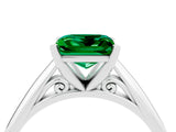 White gold Princess Cut Emerald Solitaire Engagement Ring with Cathedral Setting and Four-Prong Mount_34