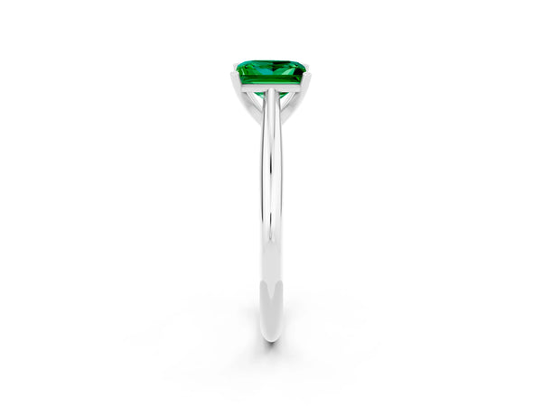White gold Princess Cut Emerald Solitaire Engagement Ring with Cathedral Setting and Four-Prong Mount