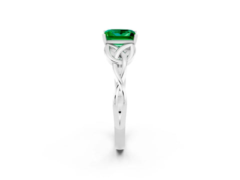 White gold Princess Cut Emerald Solitaire Engagement Ring with Celtic Knot Band and Four-Prong Setting_2