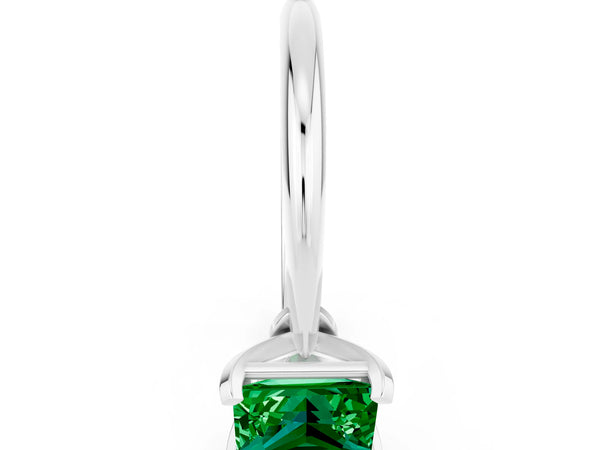 White gold Princess Cut Emerald Solitaire Engagement Ring with Classic Band and Four-Prong Setting