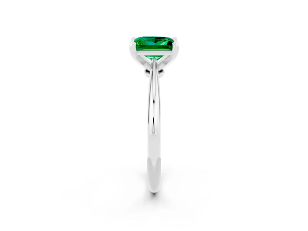White gold Princess Cut Emerald Solitaire Engagement Ring with Classic Band and Four-Prong Setting