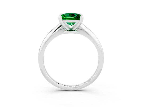 White gold Princess Cut Emerald Solitaire Engagement Ring with Classic Band and Four-Prong Setting