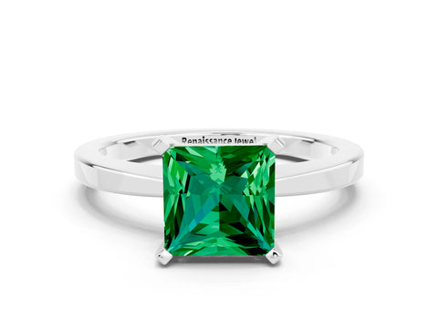 White gold Princess Cut Emerald Solitaire Engagement Ring with Classic Band and Four-Prong Setting_24