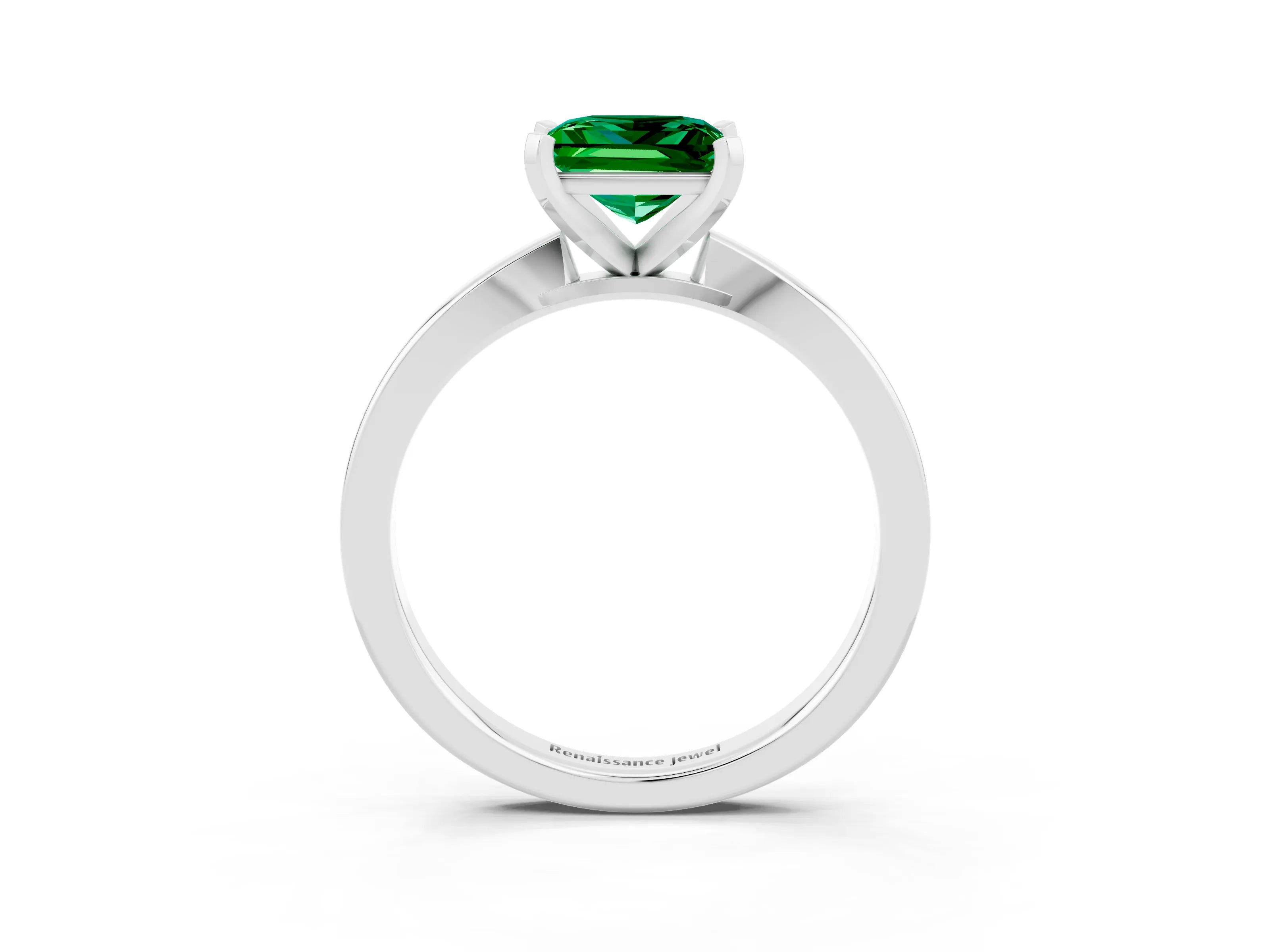 White gold Princess Cut Emerald Solitaire Engagement Ring with Classic Band and Four-Prong Setting_27