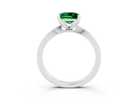 White gold Princess Cut Emerald Solitaire Engagement Ring with Classic Band and Four-Prong Setting_27