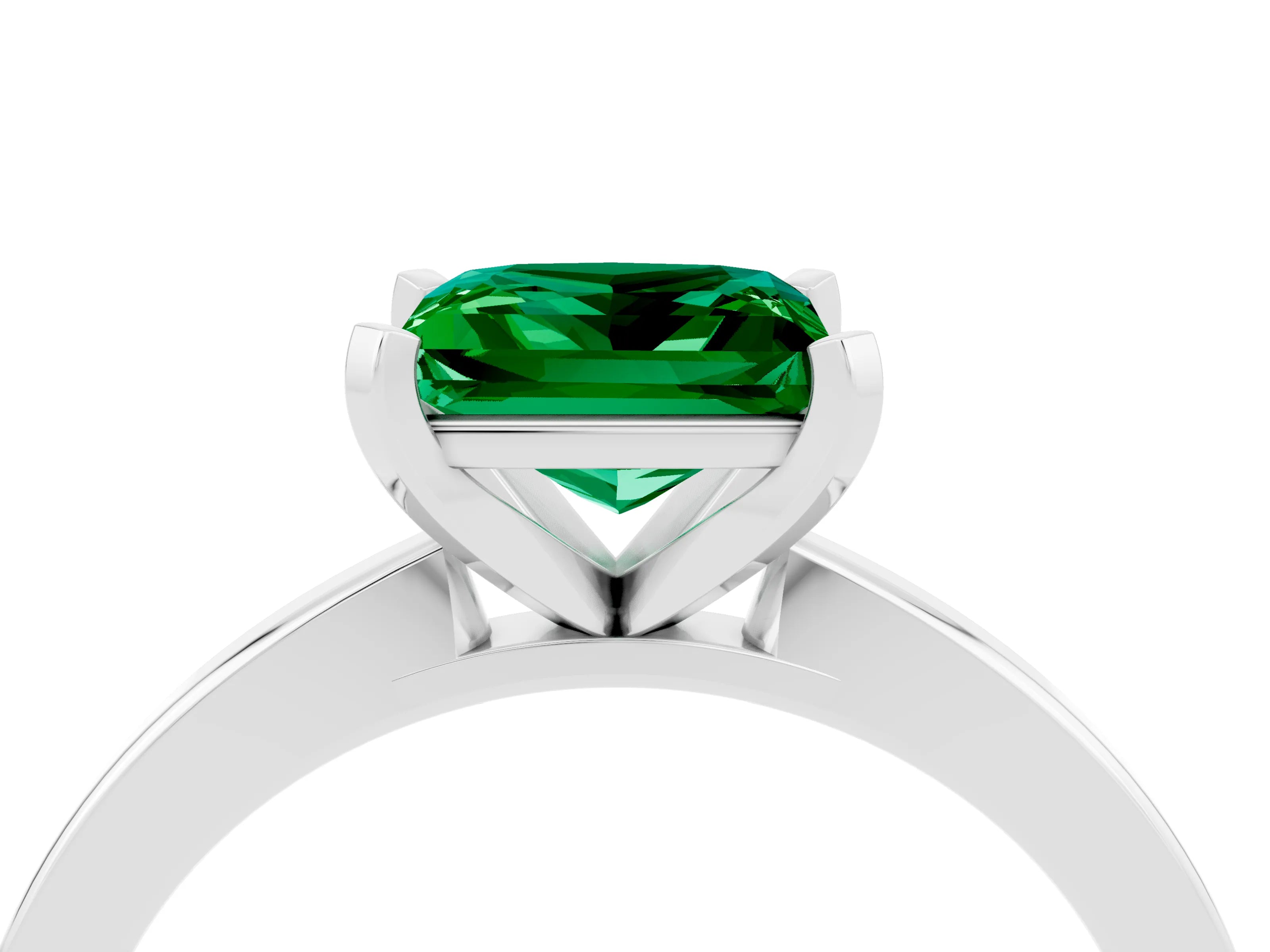 White gold Princess Cut Emerald Solitaire Engagement Ring with Classic Band and Four-Prong Setting_28
