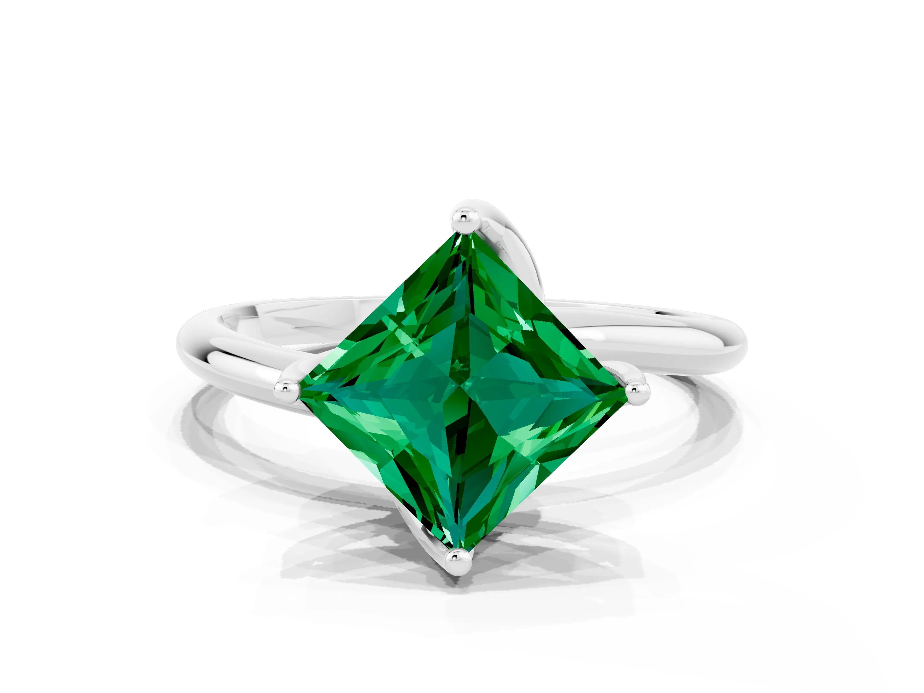 White gold Princess Cut Emerald Solitaire Engagement Ring with Four-Prong Setting and Classic Band_12
