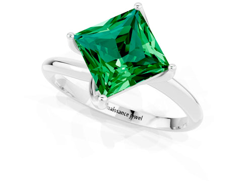 White gold Princess Cut Emerald Solitaire Engagement Ring with Four-Prong Setting and Classic Band_13