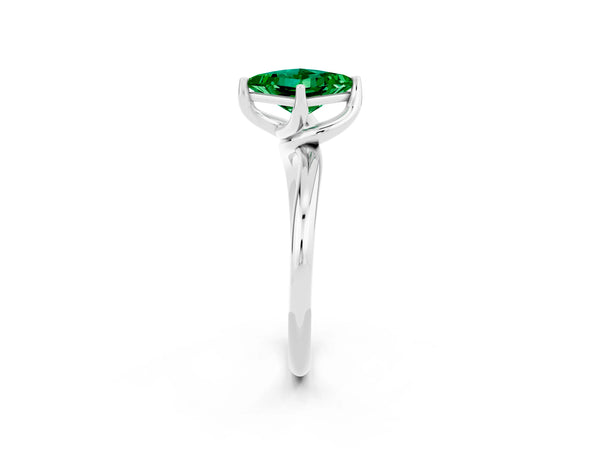 Silver Princess Cut Emerald Solitaire Engagement Ring with Four-Prong Setting and Classic Band