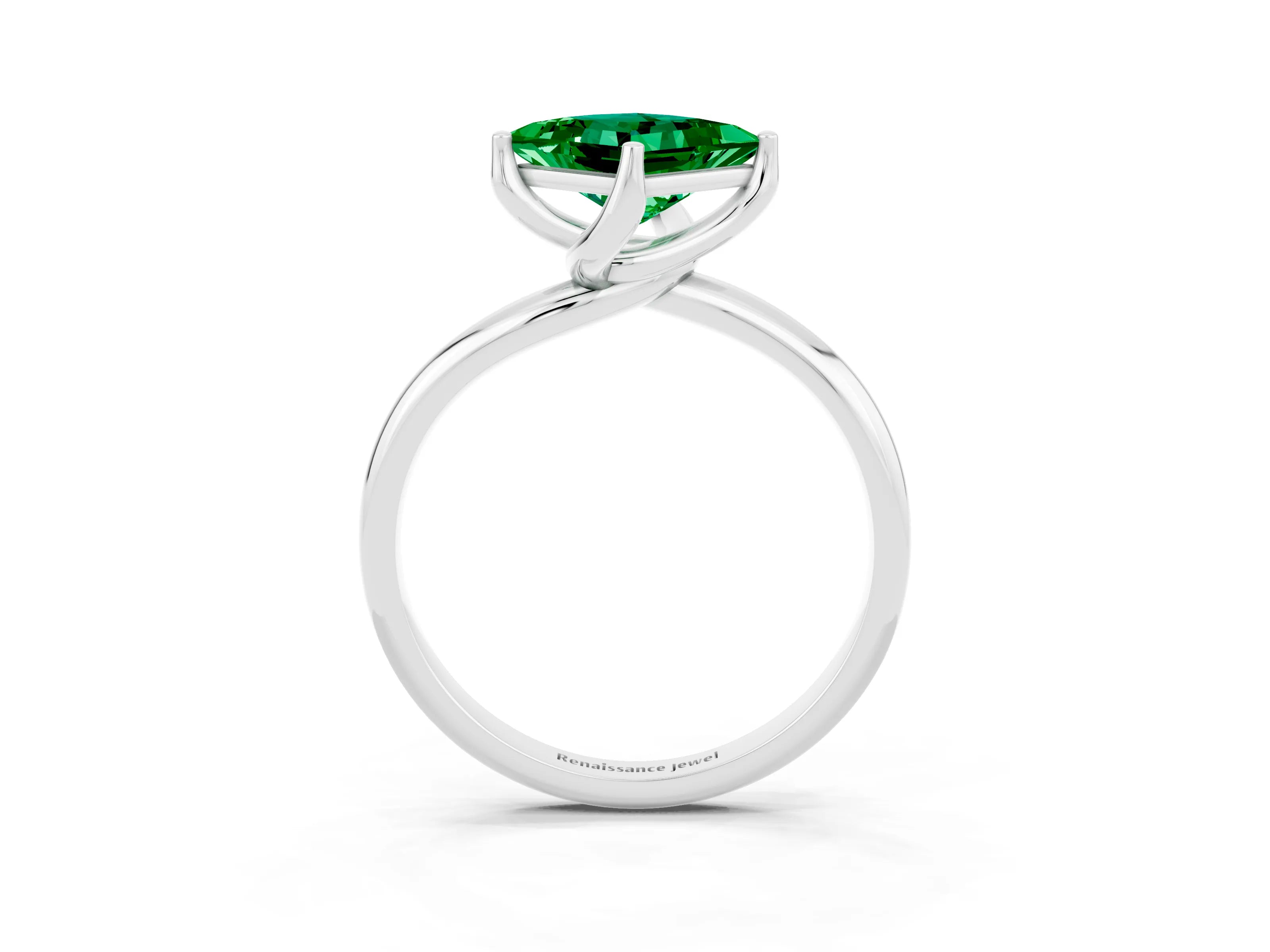 White gold Princess Cut Emerald Solitaire Engagement Ring with Four-Prong Setting and Classic Band_15