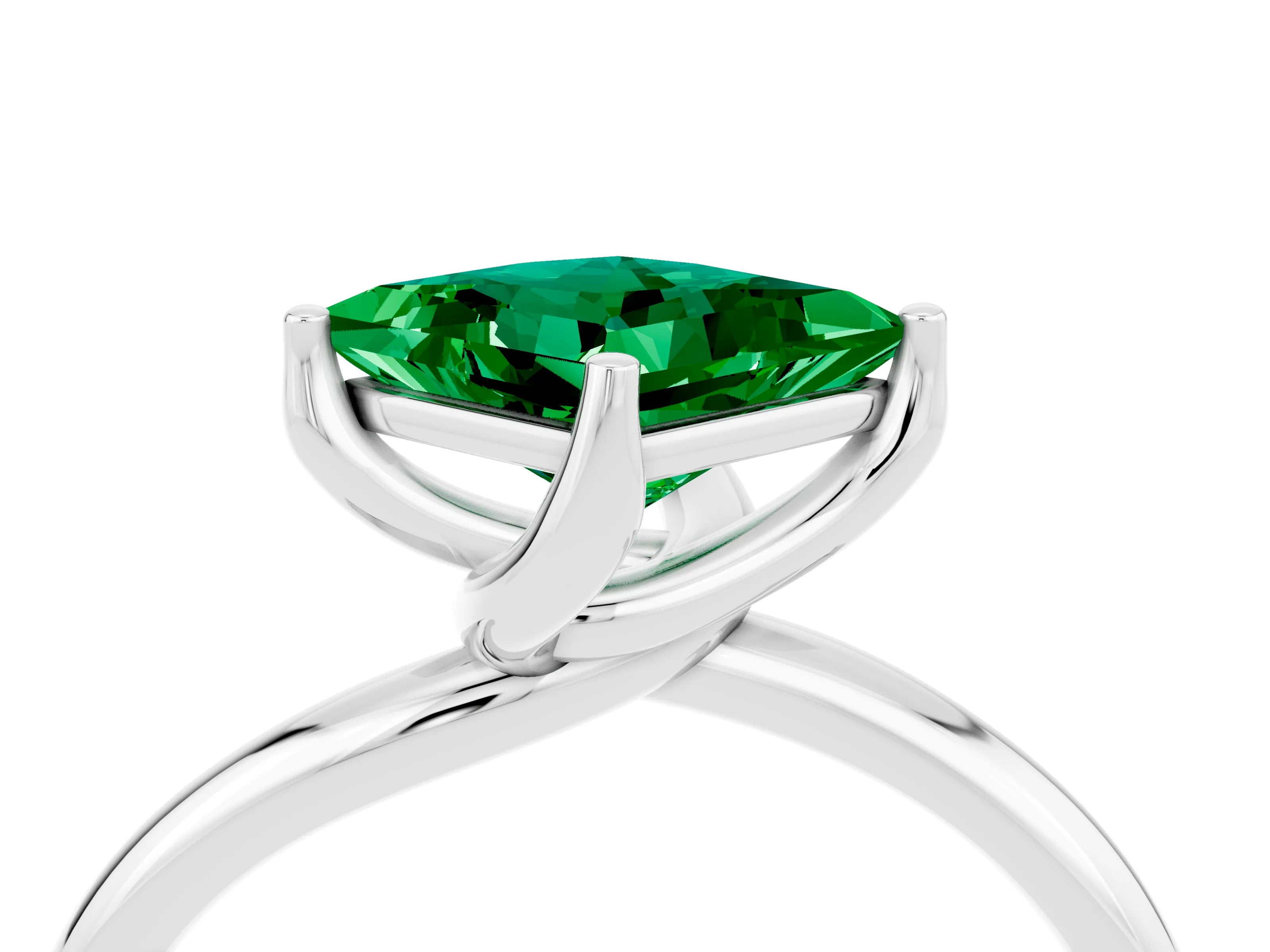 White gold Princess Cut Emerald Solitaire Engagement Ring with Four-Prong Setting and Classic Band_16