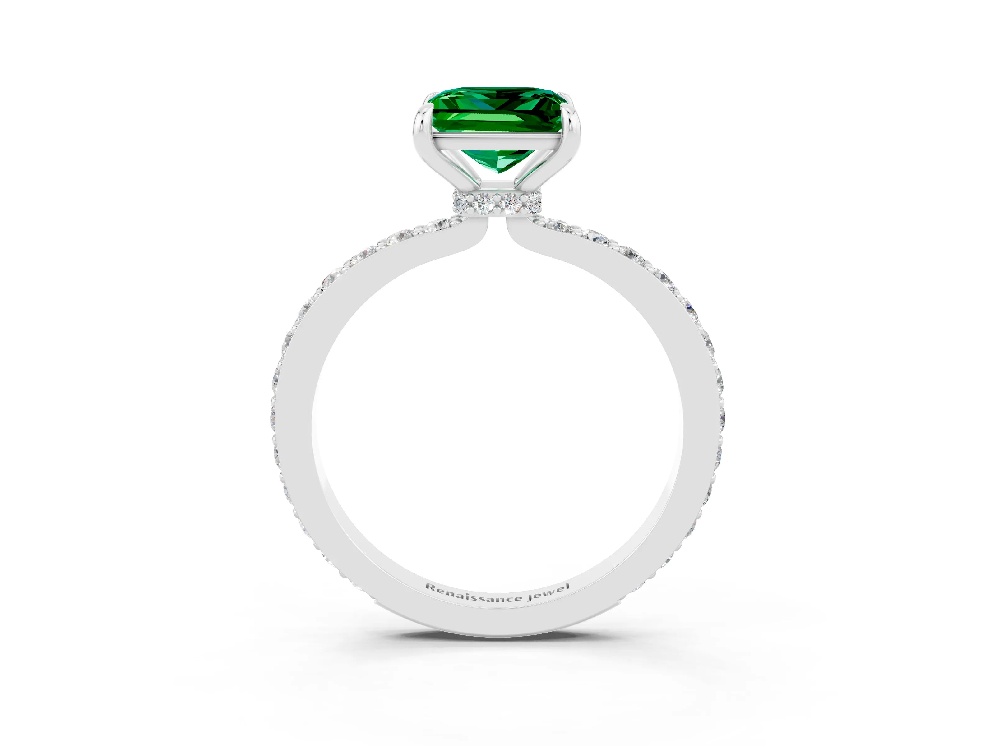 White gold Princess Cut Emerald Solitaire Engagement Ring with Pavé Band and Four-Prong Setting_3