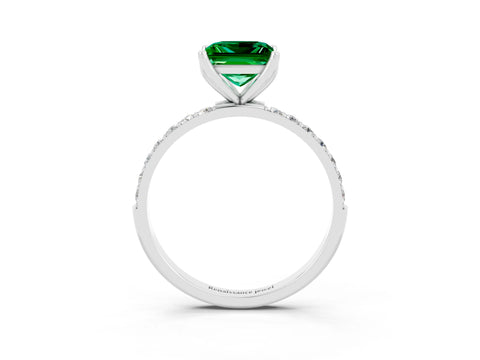 White gold Princess Cut Emerald Solitaire Engagement Ring with Pavé Band and Prong Setting_3