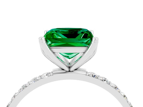 White gold Princess Cut Emerald Solitaire Engagement Ring with Pavé Band and Prong Setting_4