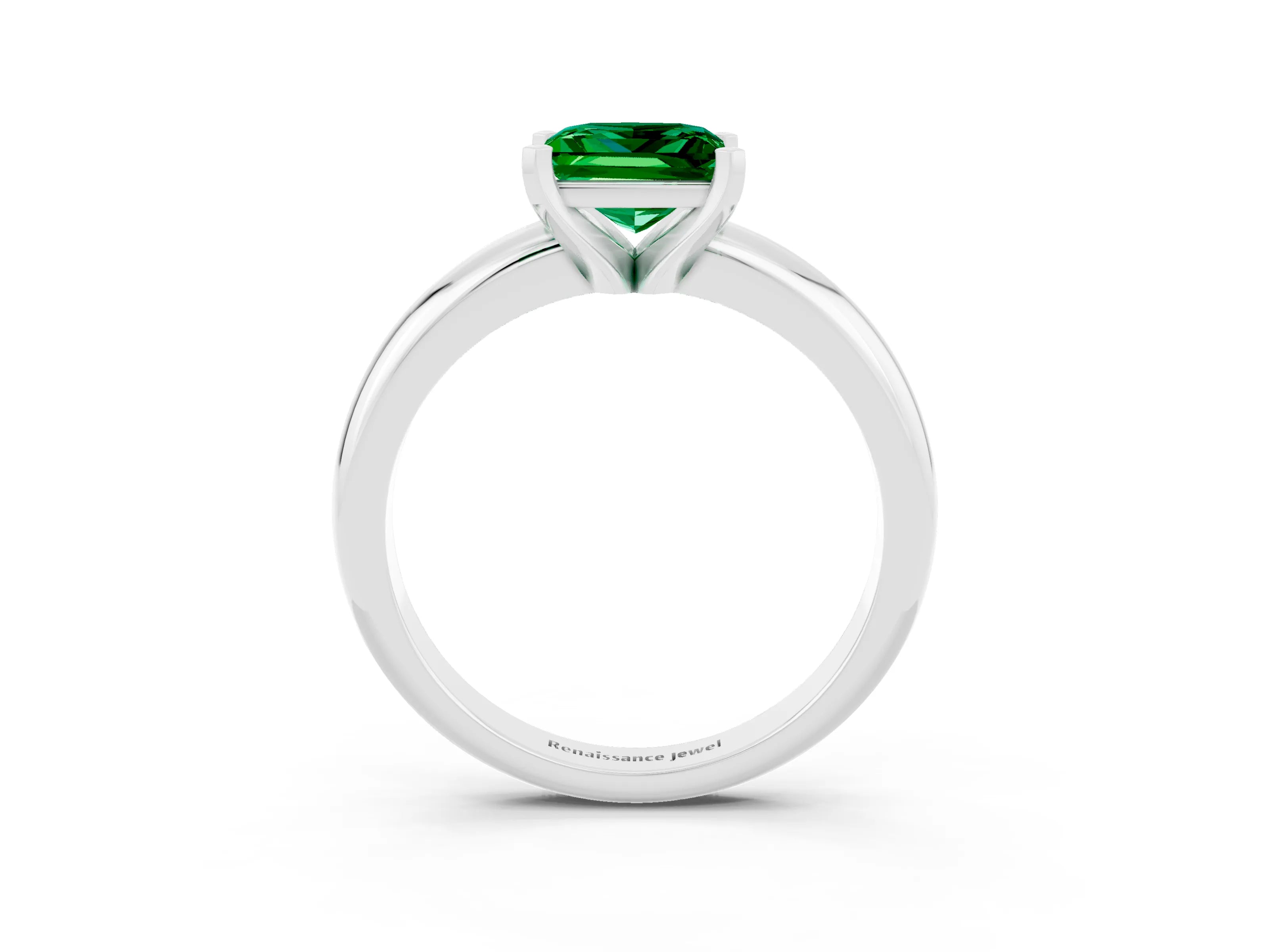 White gold Princess Cut Emerald Solitaire Engagement Ring with Round Band and Four-Prong Setting_3
