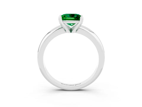 White gold Princess Cut Emerald Solitaire Engagement Ring with Round Band and Four-Prong Setting_3