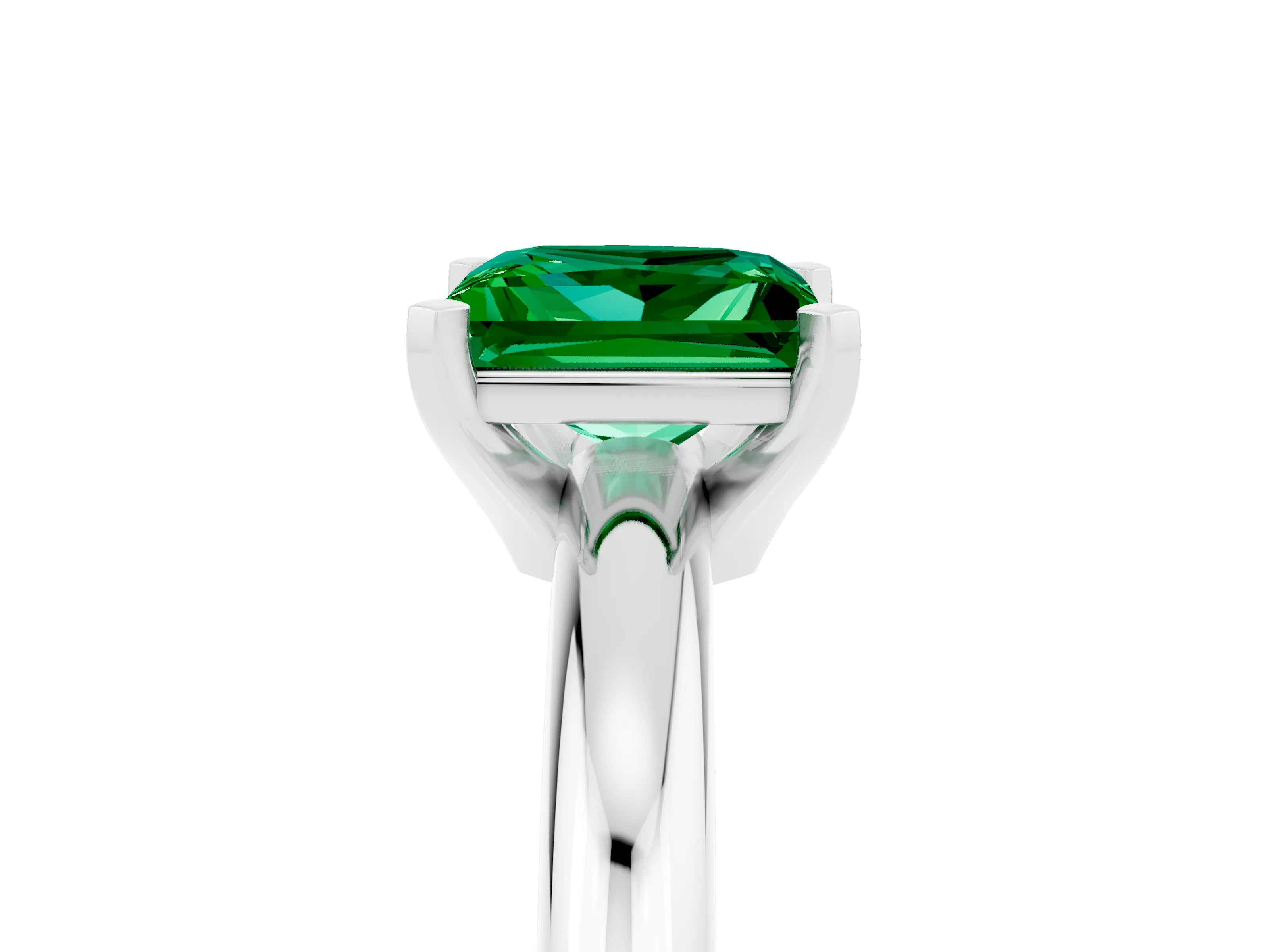 White gold Princess Cut Emerald Solitaire Engagement Ring with Round Band and Four-Prong Setting_5