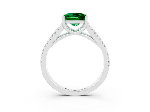 White gold Princess Cut Emerald Solitaire Engagement Ring with Split Shank Pavé Band_3