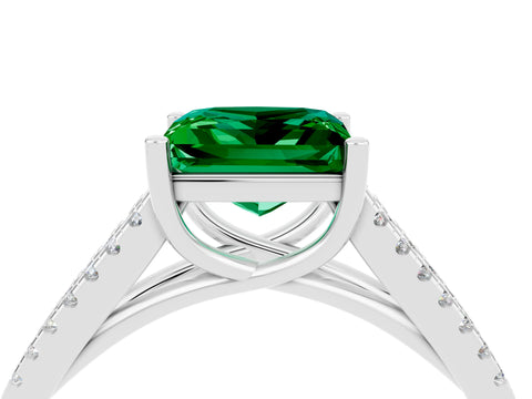 White gold Princess Cut Emerald Solitaire Engagement Ring with Split Shank Pavé Band_4