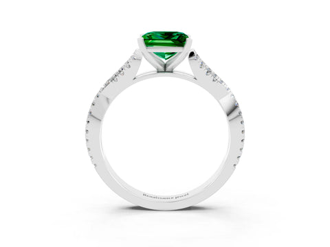 White gold Princess Cut Emerald Solitaire Engagement Ring with Twisted Pavé Band and Four-Prong Setting_15