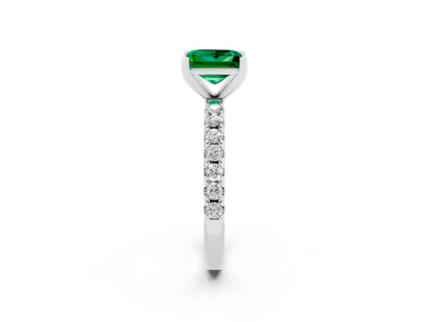 White gold Princess Cut Emerald Solitaire Pavé Band with Four-Prong Setting_2