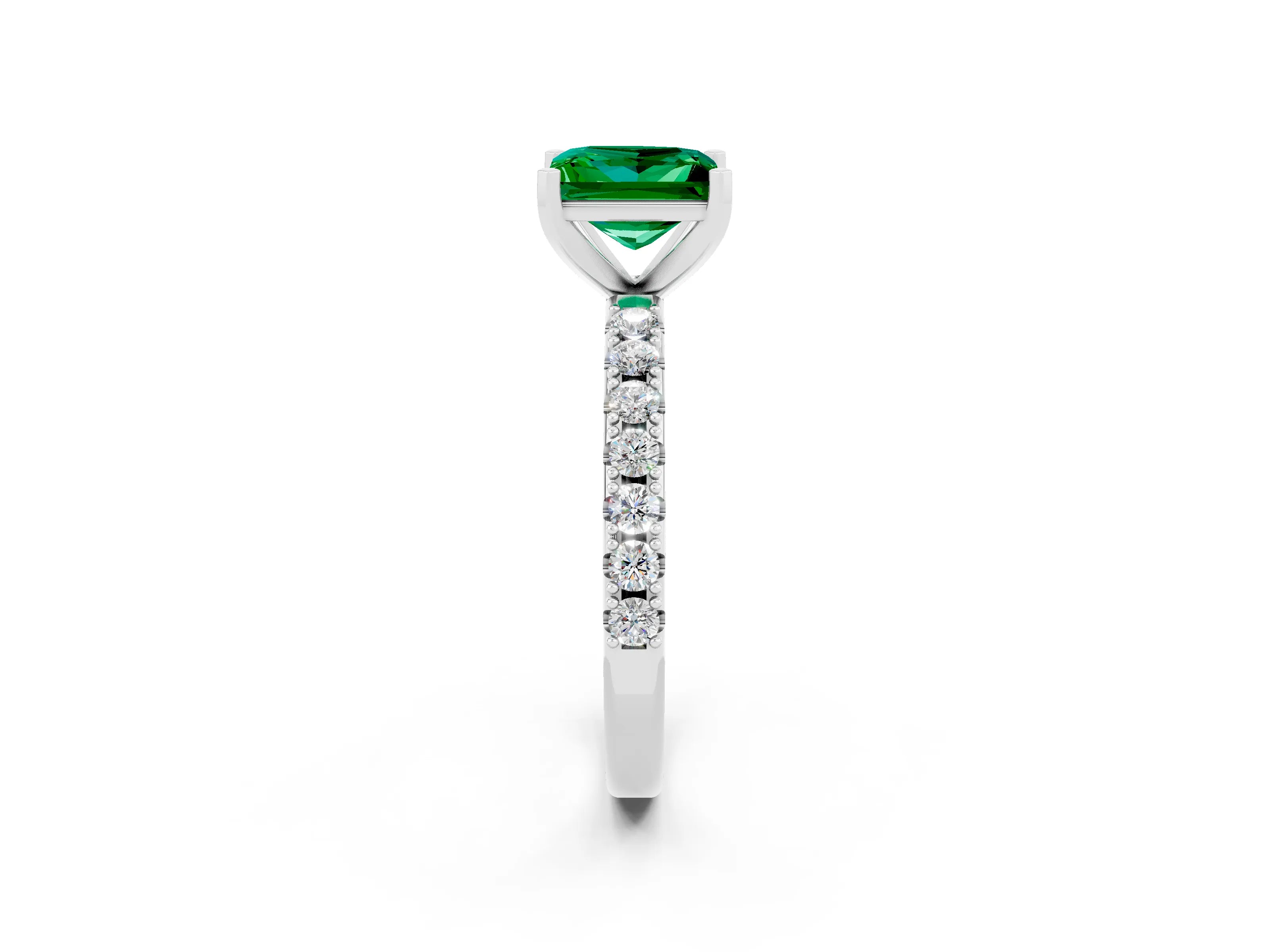 White gold Princess Cut Emerald Solitaire Pavé Band with Four-Prong Setting_2