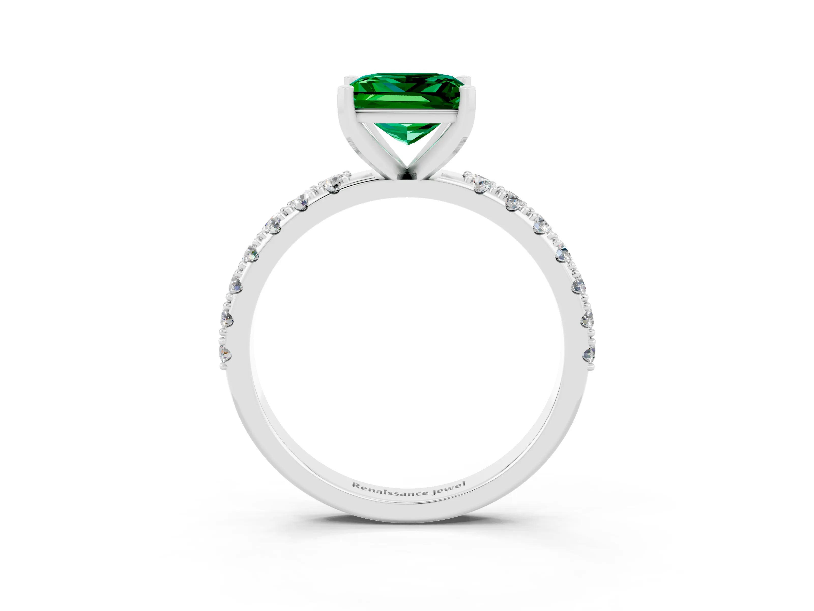 White gold Princess Cut Emerald Solitaire Pavé Band with Four-Prong Setting_3
