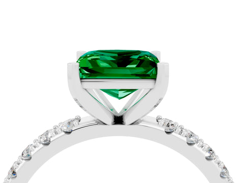 White gold Princess Cut Emerald Solitaire Pavé Band with Four-Prong Setting_4