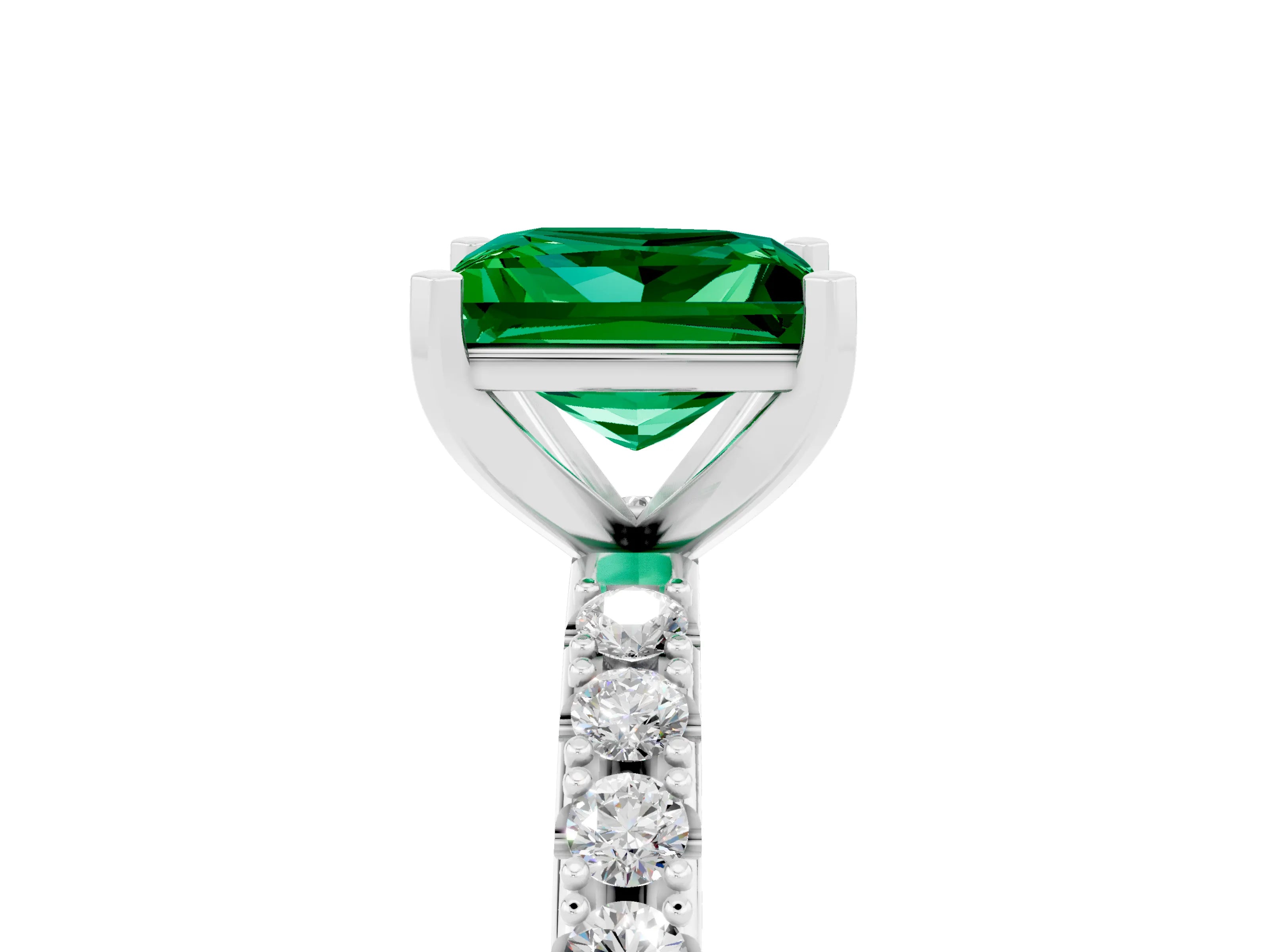 White gold Princess Cut Emerald Solitaire Pavé Band with Four-Prong Setting_5