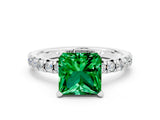 White gold Princess Cut Emerald Solitaire Pavé Engagement Ring with Round Band and Prong Setting_12