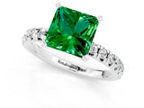 White gold Princess Cut Emerald Solitaire Pavé Engagement Ring with Round Band and Prong Setting_13