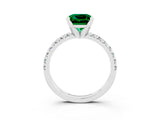 White gold Princess Cut Emerald Solitaire Pavé Engagement Ring with Round Band and Prong Setting_15